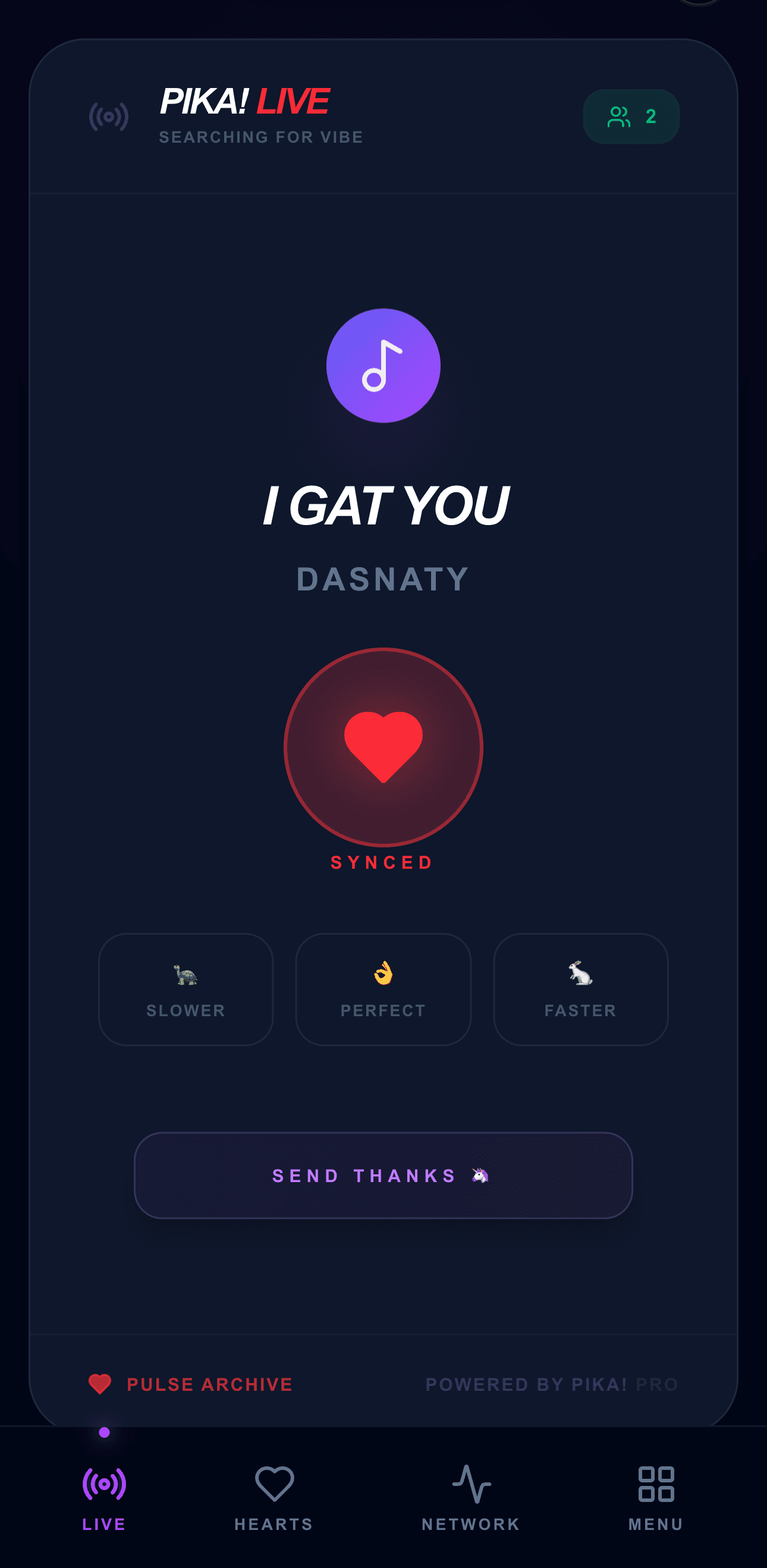Dancer Mobile Interface displaying real-time track identification and voting capabilities.